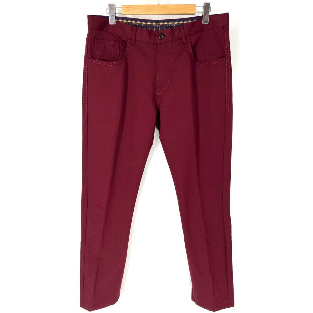 Stacy Adams‎ Chino Pants Mens Size 38W/32 Burgundy Red Stretch Casual Pockets